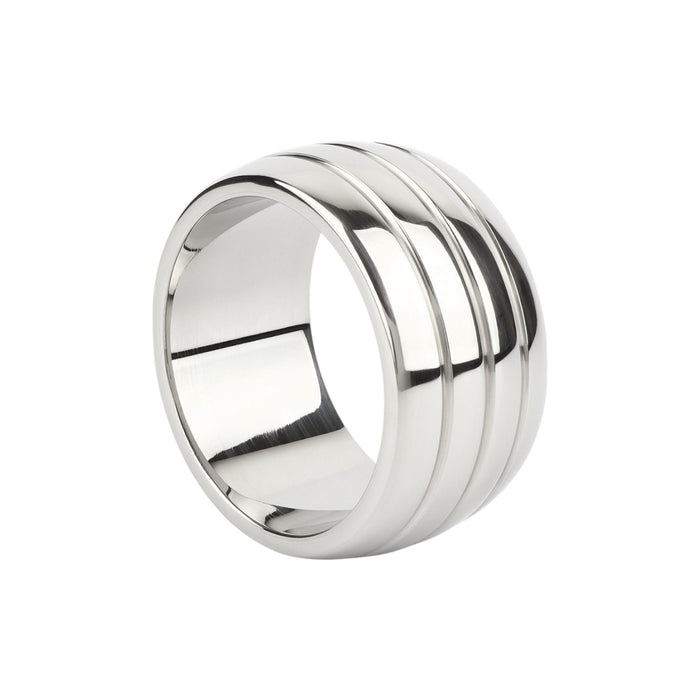 Inel pentru penis MR. STEEL Oval Barrel C-Ring, cu striații, din oțel inoxidabil, diametru 5 cm, argintiu