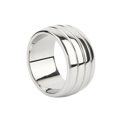Inel pentru penis MR. STEEL Oval Barrel C-Ring, cu striații, din oțel inoxidabil, diametru 5 cm, argintiu