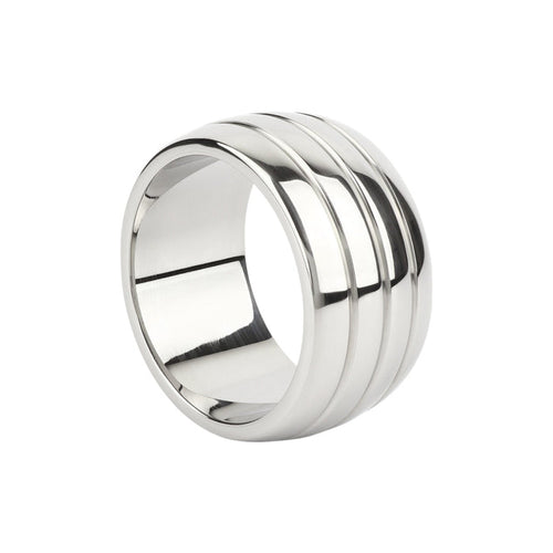 Inel pentru penis MR. STEEL Oval Barrel C-Ring, cu striații, din oțel inoxidabil, diametru 5 cm, argintiu