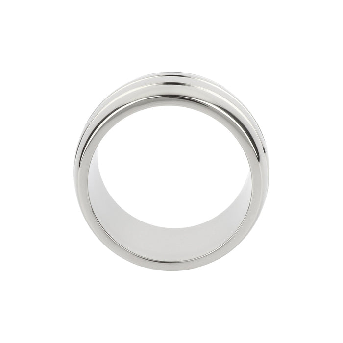 Inel pentru penis MR. STEEL Oval Barrel C-Ring, cu striații, din oțel inoxidabil, diametru 5 cm, argintiu
