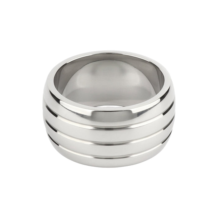 Inel pentru penis MR. STEEL Oval Barrel C-Ring, cu striații, din oțel inoxidabil, diametru 5 cm, argintiu