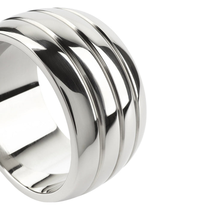 Inel pentru penis MR. STEEL Oval Barrel C-Ring, cu striații, din oțel inoxidabil, diametru 5 cm, argintiu