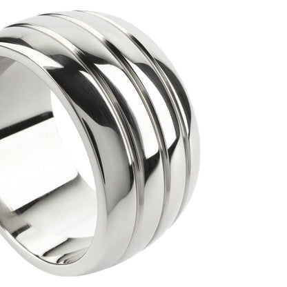 Inel pentru penis MR. STEEL Oval Barrel C-Ring, cu striații, din oțel inoxidabil, diametru 5 cm, argintiu