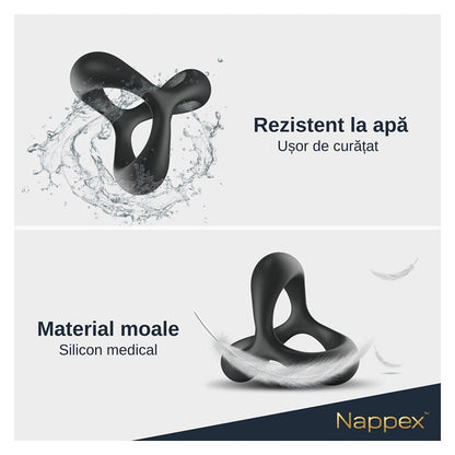 Inel pentru penis Nappex - Jari, dublu pentru stimularea erectiei, din silicon, negru