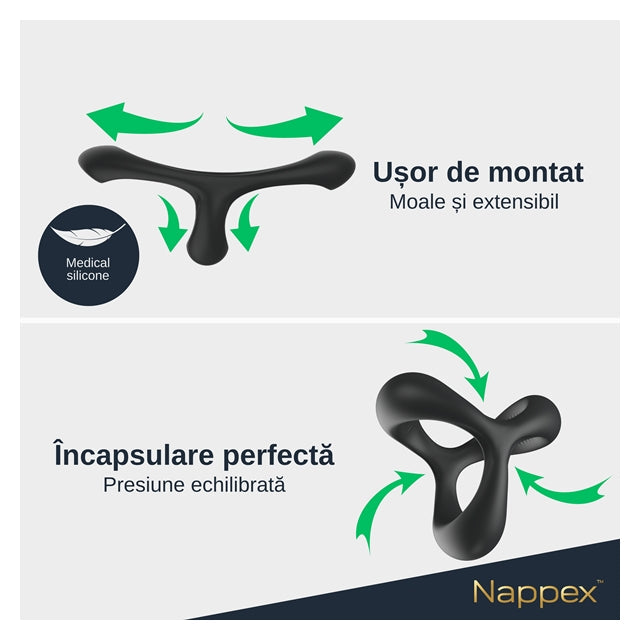Inel pentru penis Nappex - Jari, dublu pentru stimularea erectiei, din silicon, negru