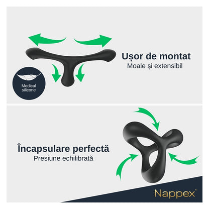 Inel pentru penis Nappex - Jari, dublu pentru stimularea erectiei, din silicon, negru
