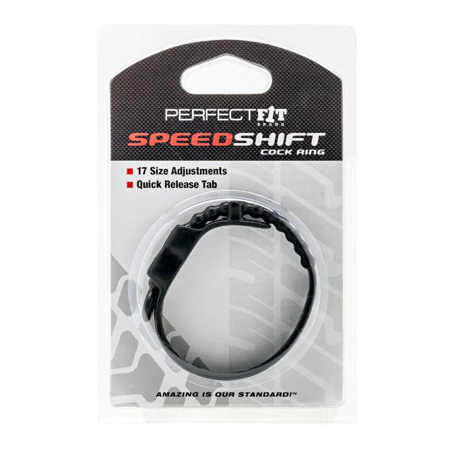 Inel pentru penis PERFECT FIT Speed Shift Cock Ring, diametru ajustabil până la 17 mărimi, din TPR, culoare negru