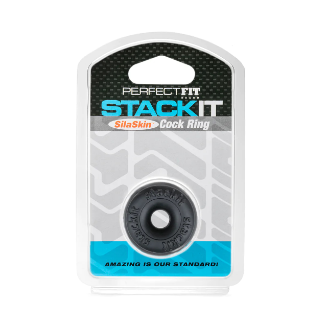 Inel pentru penis PERFECT FIT StackIt, flexibil, material ultra moale TPR SilaSkin, diametru 1 cm, culoare negru