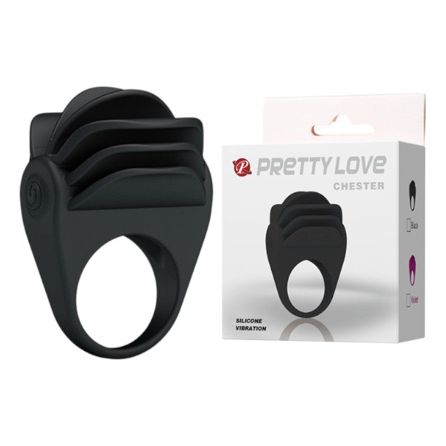 Inel pentru penis PRETTY LOVE Chester, cu vibrator bullet inclus, din silicon, diametru 3 cm, negru