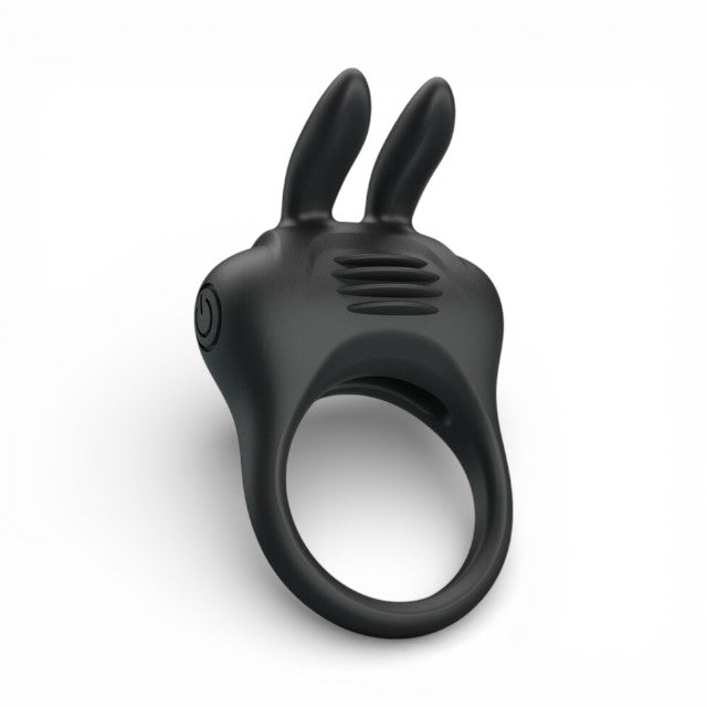 Inel pentru penis PRETTY LOVE Davion Rabbit, cu vibrator bullet inclus, din silicon, diametru 3 cm, negru