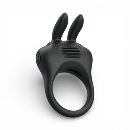 Inel pentru penis PRETTY LOVE Davion Rabbit, cu vibrator bullet inclus, din silicon, diametru 3 cm, negru