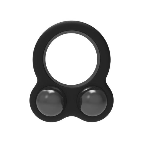 Inel pentru penis RAMROD Cockring Dual Weight,din silicon, cu 2 bile de oțel detașabile, greutate 114 grame, negru