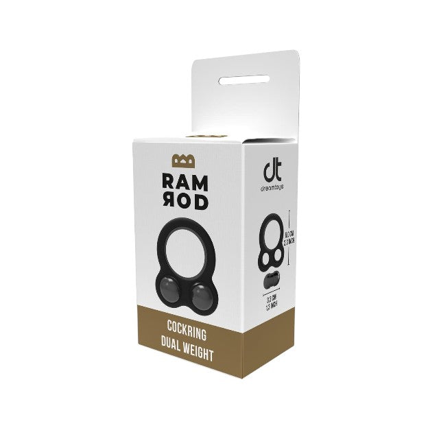Inel pentru penis RAMROD Cockring Dual Weight,din silicon, cu 2 bile de oțel detașabile, greutate 114 grame, negru