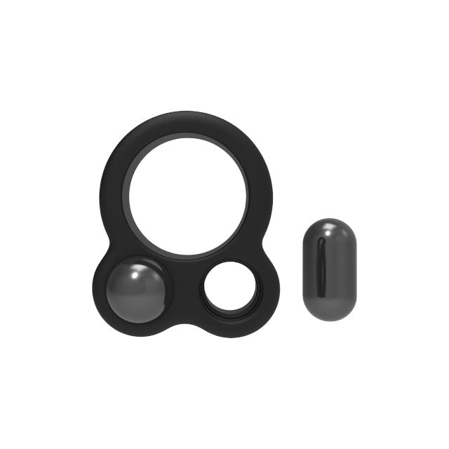 Inel pentru penis RAMROD Cockring Dual Weight,din silicon, cu 2 bile de oțel detașabile, greutate 114 grame, negru