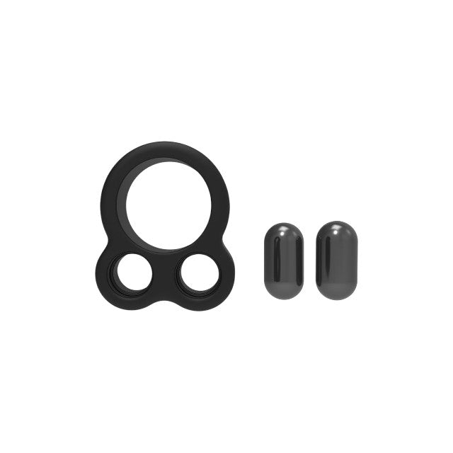 Inel pentru penis RAMROD Cockring Dual Weight,din silicon, cu 2 bile de oțel detașabile, greutate 114 grame, negru