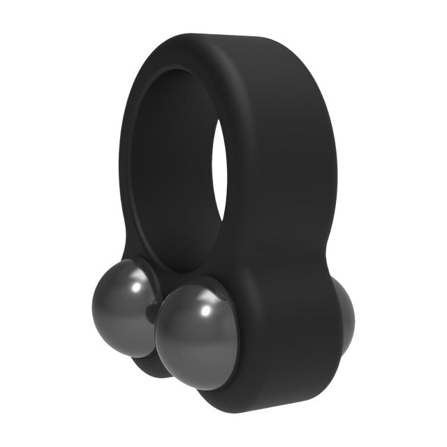 Inel pentru penis RAMROD Cockring Dual Weight,din silicon, cu 2 bile de oțel detașabile, greutate 114 grame, negru