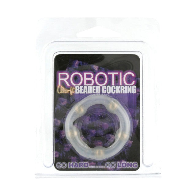 Inel pentru penis SEVEN CREATIONS Robotic Beaded Cockring, din silicon, design cu bile pentru stimulare, transparent