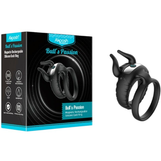 Inel vibrator pentru penis ARMONY Bull’s Passion, 10 functii de vibratie, rezistent la apa, negru