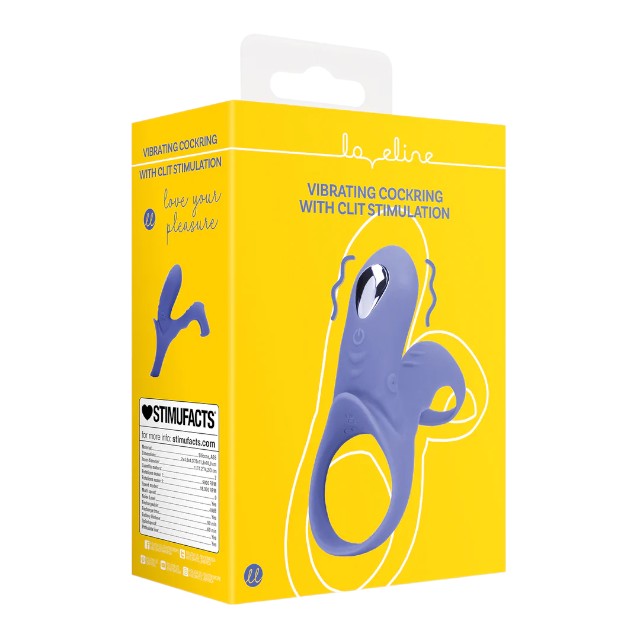 Inel vibrator pentru penis LOVELINE Cockring with Clit Stimulation, pentru cupluri, 9 funcții de vibrație, albastru