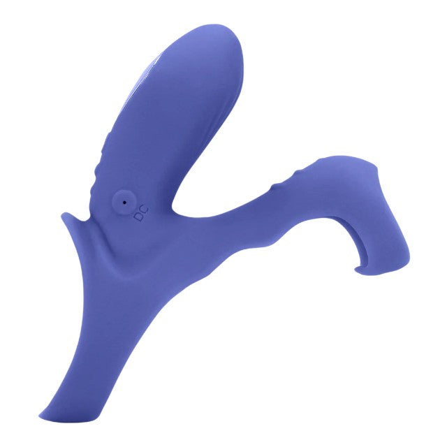 Inel vibrator pentru penis LOVELINE Cockring with Clit Stimulation, pentru cupluri, 9 funcții de vibrație, albastru