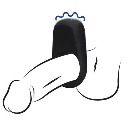 Inel vibrator pentru penis LOVELINE Vibrating Cock Ring, din silicon moale, 10 funcții de vibrație, negru
