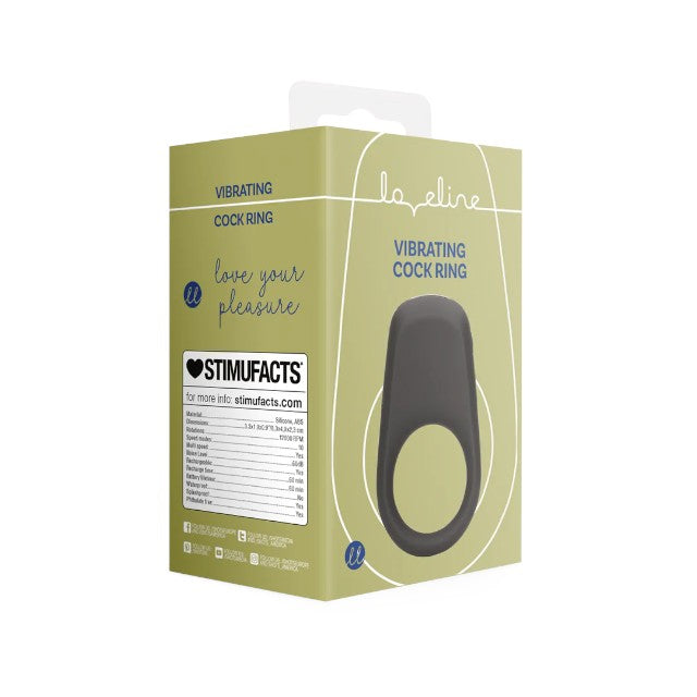 Inel vibrator pentru penis LOVELINE Vibrating Cock Ring, din silicon moale, 10 funcții de vibrație, negru