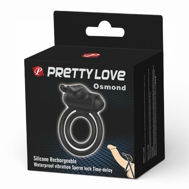 Inel vibrator pentru penis PRETTY LOVE Osmond, cu vibrații puternice, din silicon moale, culoare negru