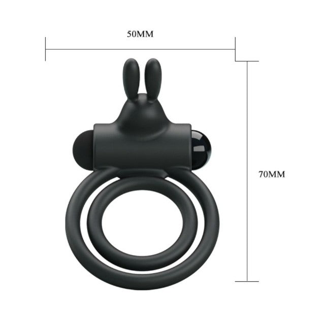 Inel vibrator pentru penis PRETTY LOVE Osmond, cu vibrații puternice, din silicon moale, culoare negru