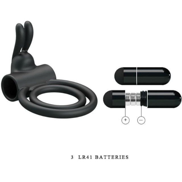 Inel vibrator pentru penis PRETTY LOVE Osmond, cu vibrații puternice, din silicon moale, culoare negru