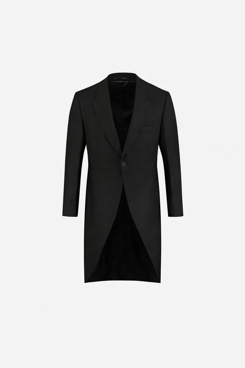 Elegant black Jacquet jas pw coat with a unique design and open front, perfect for formal occasions.