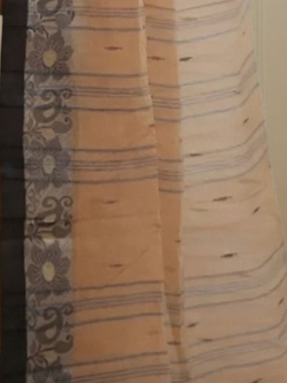 Indiehaat | Pure Cotton Jamdani Saree Brown