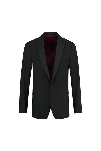 Zwarte wol smokingjas met puntkraag; jas smoking punt wol, ademend en warm design.
