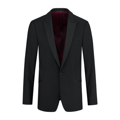 Zwarte wol smokingjas met puntkraag, ademend en warm - Jas smoking punt wol.
