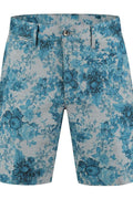 Jersey print bloem grijs-blauw slanke bermuda met grijs-blauw bloemendessin, all-over print.