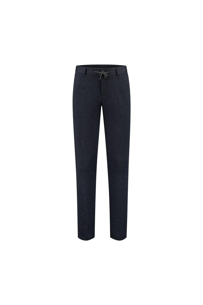 Jog-trousers blauw-sneaker-suit, blauwe jog-trousers met trekkoord en pantalonlook.