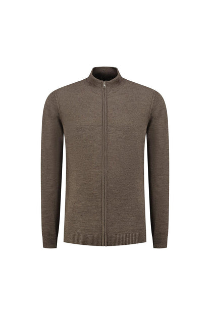 Joseph knit cardigan Donkerbruin - bruine cardigan met volledige ritssluiting en wol-acryl warmte.