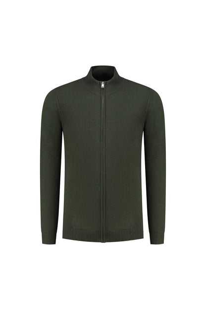 Joseph knit cardigan Donkerbruin in groen met volledige ritssluiting en lange mouwen.