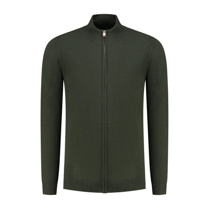 Joseph knit cardigan Donkerbruin - groene cardigan met volledige ritssluiting, gemaakt van wol-acryl voor warmte.