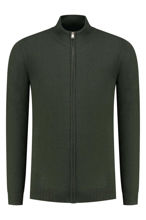 Joseph knit cardigan Donkergroen, donkergroene wol-acryl cardigan met ritssluiting.