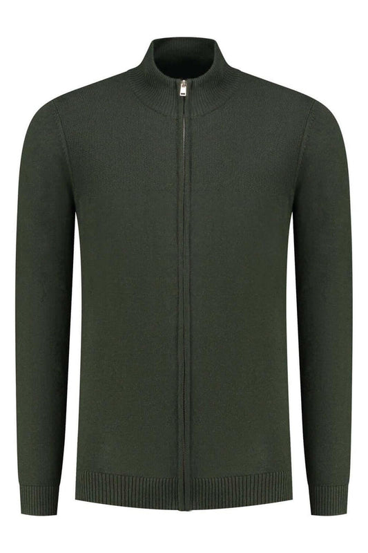 Joseph knit cardigan Donkergroen, donkergroene wol-acryl cardigan met ritssluiting.