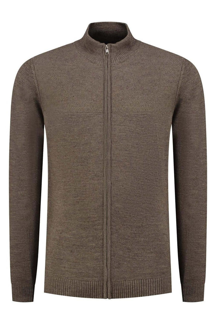 Joseph knit cardigan Donkerbruin - bruine cardigan met volledige ritssluiting van wol-acryl voor warmte.