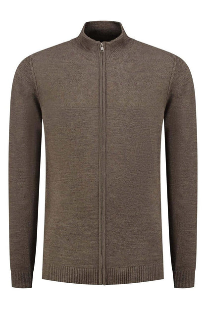 Joseph knit cardigan Donkerbruin - bruine cardigan met volledige ritssluiting van wol-acryl voor warmte.