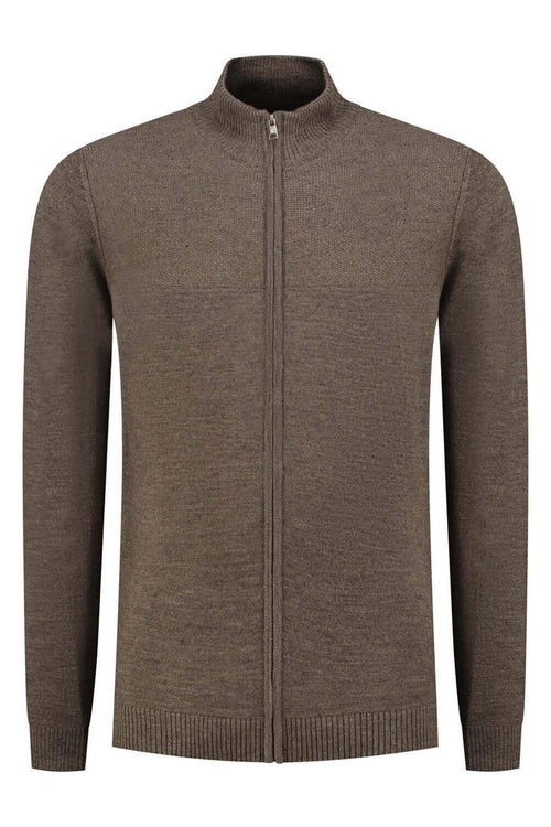 Joseph knit cardigan Donkerbruin - bruine cardigan met volledige ritssluiting van wol-acryl voor warmte.