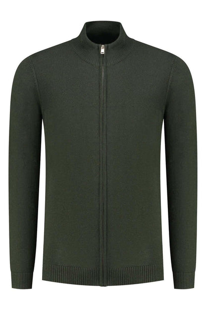 Joseph knit cardigan Donkergroen, donkergroene wol-acryl cardigan met ritssluiting.