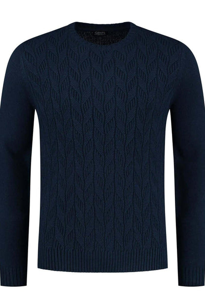 Kabeltrui ronde hals blauw