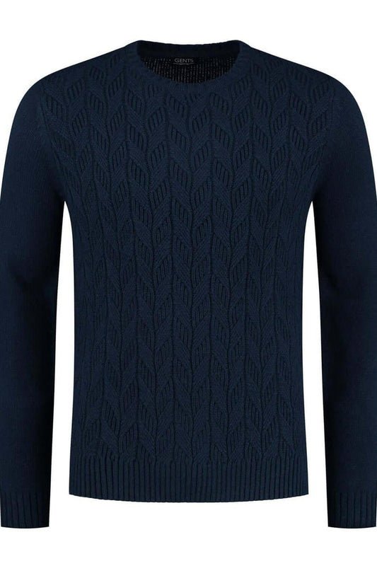 Kabeltrui ronde hals blauw