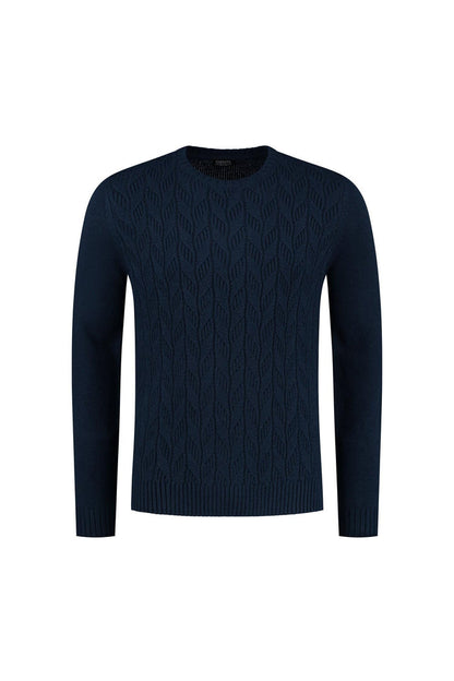 Kabeltrui ronde hals blauw