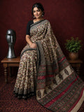 Indiehaat | Beige Chanderi Silk Kalamkari Saree