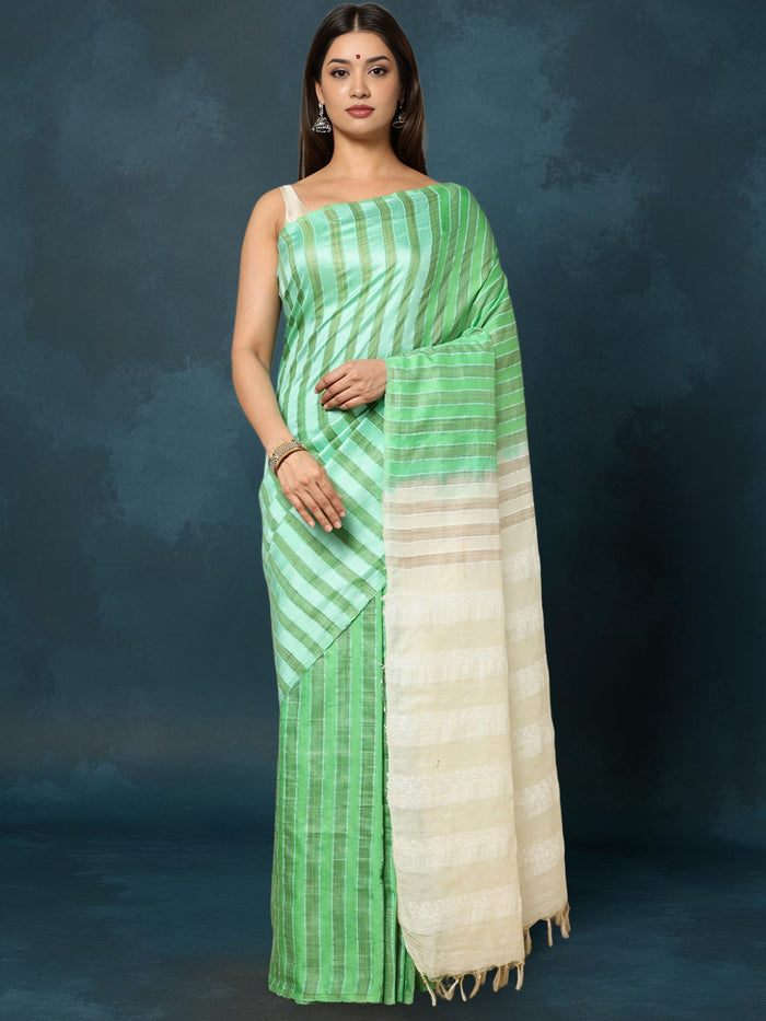 Indiehaat | Kota Silk Hand Dyed Kantha Saree Green