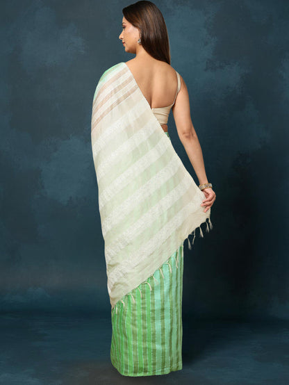 Indiehaat | Kota Silk Hand Dyed Kantha Saree Green
